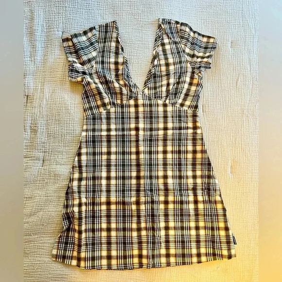 Afends Plaid Mini Dress in Brown and Cream - Picture 4 of 8